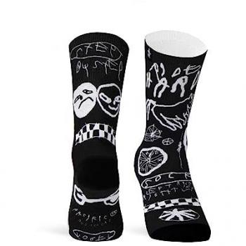 Calcetines Medios Pacific & Co Vogel Negro Blanco con tejido Coolmax, sublimado negro y blanco, talla 42/45
