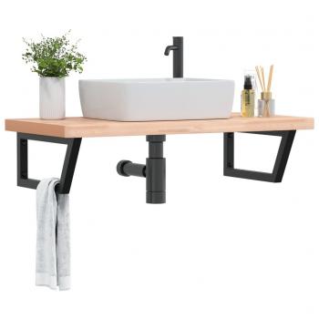 Estante de lavabo de pared de acero y madera maciza de haya Vidaxl Marrón