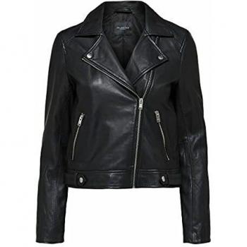 SELECTED FEMME Chaqueta de piel de cordero para mujer Negro 46