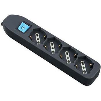 Multipresa 4 Tomas Bip/SCHUKO con Interruptor Sin Cable Negro