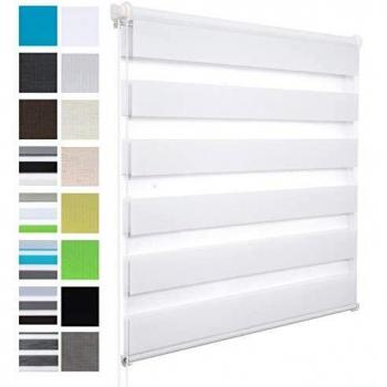 WOLTU Estor Enrollable Doble Tejido Noche y Día sin Taladrar Persiana Polyester para Ventanas, Puertas, Habitación 120x150 cm Blanco VH5524ws