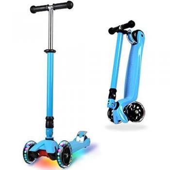 IMMEK Patinete Niño Plegable 3 Ruedas Scooter para 3 a 14 Años de Niño y Niña Juguetes y Regalos, Ajustable Altura con Tres Luz LED Luces Iluminadas Rueda Monopatin Carga Máxima 50 KG
