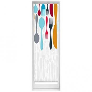 Estor Opaco EasyFix Sin Herramientas 40x150 cm - Estor Enrollable Blackout con Diseño de Cubiertos para Cocina