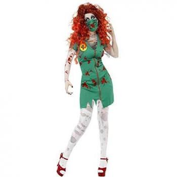 Smiffy's-24373L Halloween Disfraz de Enfermera Zombi, con Vestido y mascarilla, Color Verde, L-EU Tamaño 44-46