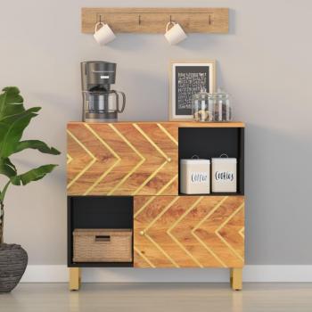 Mueble auxiliar de madera maciza mango marrón/negro 80x33,5x75 cm