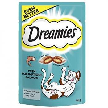 Dreamies Catisfactions Snacks para Gatos Sabor Pavo y Salmón - Multipack Variado (4 x 60 g)