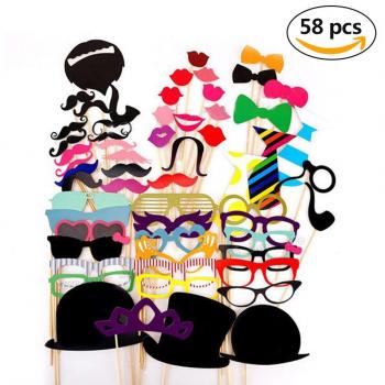 Woocika Props Cumpleaños, DIY Divertido Sorpresa Accesorios Gorros, Gafas, Máscaras para Fiestas