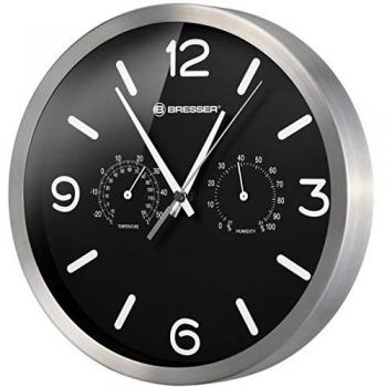 Reloj de Pared Termohigrómetro MyTime DCF 25cm BRESSER, Radiocontrolado, Negro, dimensiones 26 x 25 x 4.5 cm