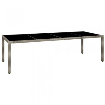 vidaXL Garden Table Grey 250x100x75 cm Tempered Glass and Poly Rattan
