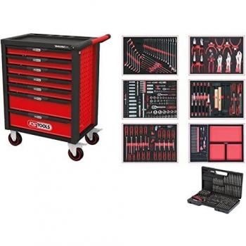 Carro de taller KS Tools RACINGline negro/rojo con 7 cajones y 598 piezas de herramientas de alta calidad
