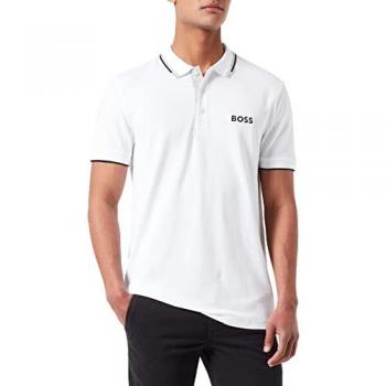 Boss Green Paddy Pro Mens Cotton Blend Polo Shirt With Contrast Logos - White - Size XL