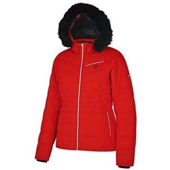 Dare 2b Glamorize Waterproof & Breathable High Loft Insulated Ski & Snowboard Jacket with Detachable Faux Fur Hood and Snowskirt Chaquetas aislantes Impermeables, Mujer, Rojo