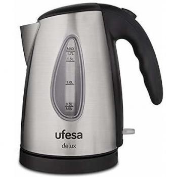 Ufesa HA7910 - Hervidor de agua, 2200W, 1.7L, Indicador de nivel de agua, Interruptor on/off, Cuatro sistemas de seguridad, Placa calefactora de acero inoxidable, Filtro antical extraíble, Base 360º