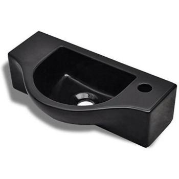 vidaXL Lavabo de Baño con Agujero para Grifo Cerámica Negro Lavamanos de Aseo