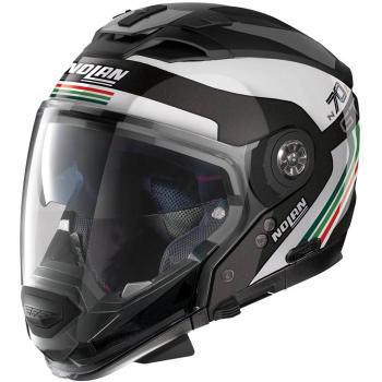 Nolan Casco Jet N70-2 GT 06 Jetpack Negro-Blanco con sistema de comunicación N-Com, diseño aerodinámico, visera solar integrada, interior desmontable y lavable, homologación ECE 22.05