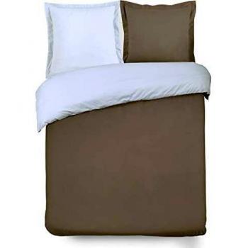 Parure de Couette Reversible 100% Algodón - Housse de Couette 200x200 cm + 2 Taies d'Oreiller 65x65 cm - Taupe y Blanco