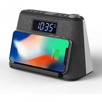 Radio Despertador Digital Bluetooth, con Carga Inalámbrica y Cargador USB, Radio FM, Lámpara de luz Nocturna con LED RVA cambiante, Pantalla LCD Regulable y Máquina de Ruido Blanco.