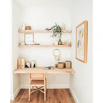 Estantería de madera maciza flotante Melva de Decowood, acabados y medidas personalizables, dimensiones 200 x 20 x 3 cm, hecha a mano en España, incluye herrajes para colgar