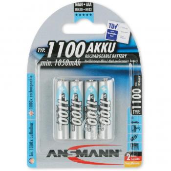 ANSMANN 5035232 AAA Rechargeable Batteries [Pack of 4] 1100 mAh NiMH High Capacity AAA Type Size Battery, Argento