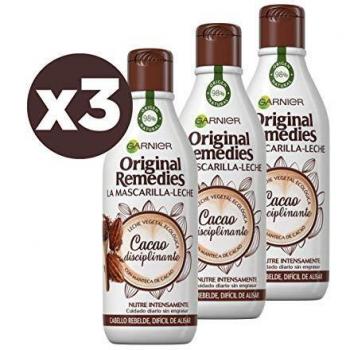 Garnier Original Remedies - Mascarilla Leche Cacao para pelo rebelde o difícil de alisar, 3 x 250 ml