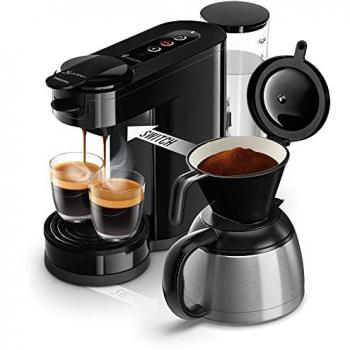Cafetera Philips SENSEO Switch HD6592/65 - 2 en 1, cápsulas y filtro, depósito de agua de 1 L, capacidad para 7 tazas, color negro intenso