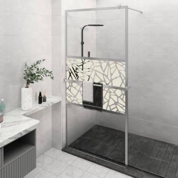 Mampara de ducha con estante de vidrio ESG y estructura de aluminio cromado, medidas 115x195cm, diseño modelo Stone, acabado esmerilado