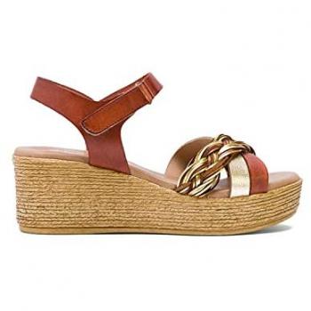 Sandalias de piel para mujer Porronet Irene marrón con cuña de 6 cm