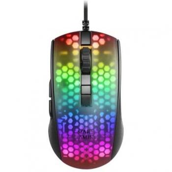 Mars Gaming MMR Negro, Ratón Gaming RGB Chroma, Estructura Translúcida Ultra-ligera 58g, 12800 DPI, Switches Mecánicos HUANO
