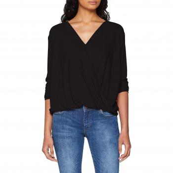Vila Clothes Vinexa L/s Wrap Top-Noos, Camiseta sin Mangas para Mujer, Negro