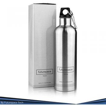Futurepace Tech mejor acero inoxidable de pared doble con aislamiento botella de vacío de agua - Acero inoxidable cepillado - 600 ml / 20 oz - Perfecto para el senderismo, camping, playa, yoga, Viajes - Estuche incluido