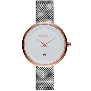 Meller Reloj Mujer W5RB-2SILVER - Reloj de pulsera para mujer, diseño elegante y moderno, caja de acero inoxidable en color plateado, correa ajustable, resistencia al agua, mecanismo de cuar