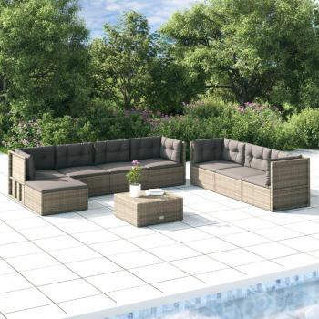8-Piece Gray Poly Rattan Garden Lounge Set with Cushions