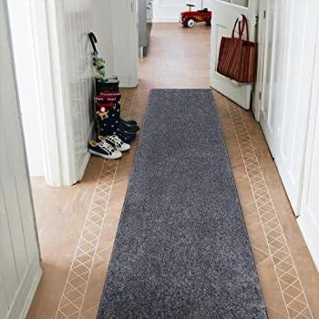 Alfombra de Pasillo Santa Fe Gris 50x130 cm, Monocolor, Liso, Ideal para Cocina y Entrada