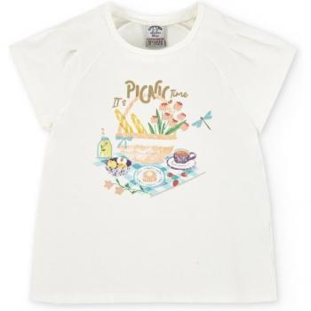 Camiseta de niña de manga corta cruda con dibujo frontal 5-6 años