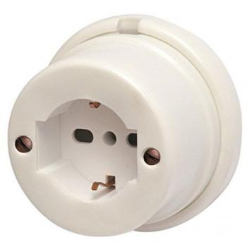Enchufe de Porcelana Bipolar + Schuko 10-16A para Instalaciones a la Vista