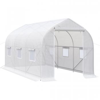 Outsunny Invernadero de Jardín 400x200x200 cm Tipo Túnel con 6 Ventanas Transpirables y Puerta Enrollable con Cremallera Huerto para Cultivo Plantas Verduras