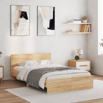Cama con cabecera y luces LED Sonoma Oak 135x190 cm