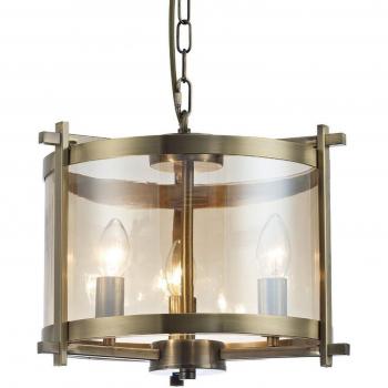 Lámpara colgante Nolan de Inspired Lighting - Cilíndrica, 3 bombillas E14, Latón envejecido, Vidrio ámbar, 47 cm