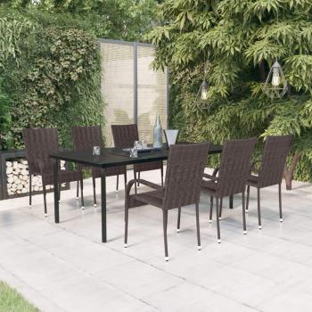 7-Piece Brown and Black Garden Dining Set with Cushions