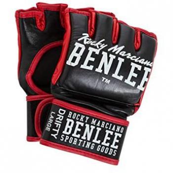 Guantes de Piel para MMA Benlee Drifty, Unisex Adulto, Negro, Blanco y Rojo, Talla S