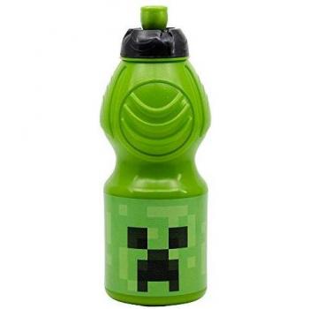 MINECRAFT | Botella de Agua Infantil con cierre antifugas | Cantimplora Reutilizable para niños con tapón anti goteo - Libre de BPA - 400 ML