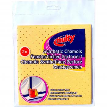 MULTY - Gamuza sintética perforada para secar sin dejar rastro, para carrocerías y ventanas de automóviles, 2 piezas 36 x 38 cm