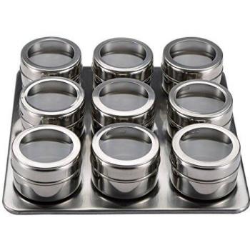Bergner Set de Especiero, Acero Inoxidable, Cromado Mate, 23 x 23 x 6 cm, 10 Unidades