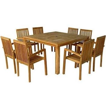 Muebles de jardín de teca JAVA mesa cuadrada para 8 plazas