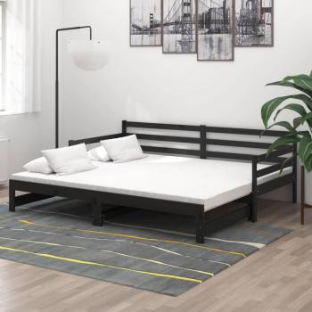vidaXL Sofá cama extraíble de madera maciza de pino negro 2x(90x200) cm