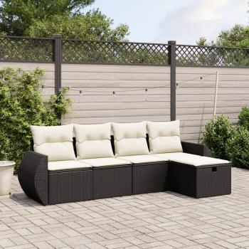 5-Piece Black Poly Rattan Garden Sofa Set with Cushions