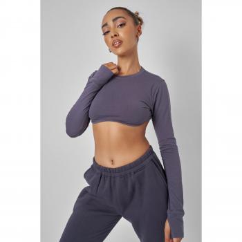 Long Sleeve Underbust Crop Top Dark Grey (UK 18)