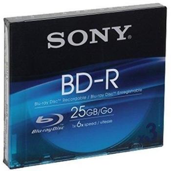 Sony 3BNR25SL - Pack de 3 Discos Blu-ray Vírgenes BD-R, Capacidad de 25GB