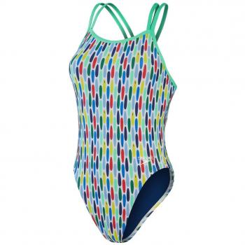 Bañador de mujer Speedo Allover Tie-Back 1 Piece en color verde, amarillo y rojo, talla 38