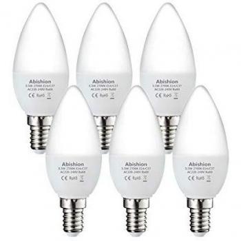 Abishion Bombilla LED E14,5.5W Equivlente a 40W,470LM,Blanco Cálido 2700K,Bombilla LED C37,No Regulable,6 unidades.